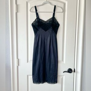 Vintage Black Nylon and Lace Full Slip with adjustable straps